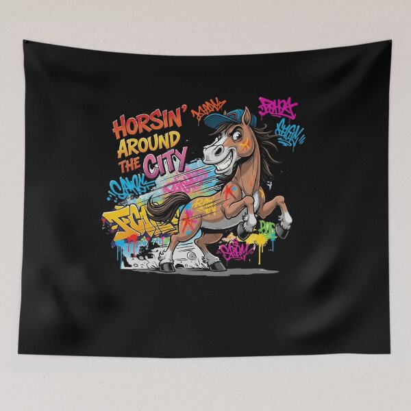 Item preview, Graffiti Cartoon Horse with Backwards Cap – Playful Urban Street Art, Bold Colorful Design designed and sold by kubix81.