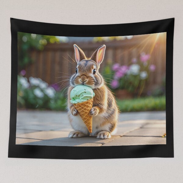 Item preview, Bunny eating ice cream cute designed and sold by Vintage Designs +.