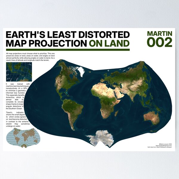 Item preview, Earth's Least Distorted Map Projection on Land designed and sold by Graph all the Things.