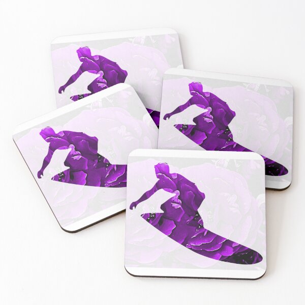 Item preview, Surfing man silhouette in purple flower petals on a white background  designed and sold by wallartofmio.