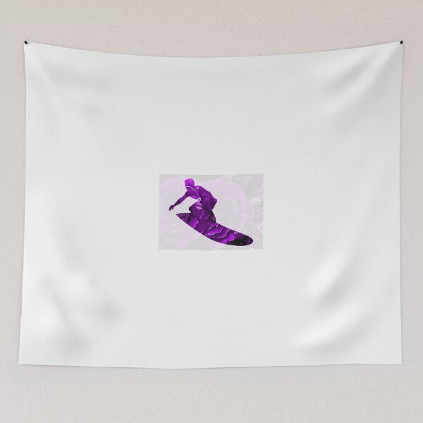 Item preview, Surfing man silhouette in purple flower petals on a white background  designed and sold by wallartofmio.