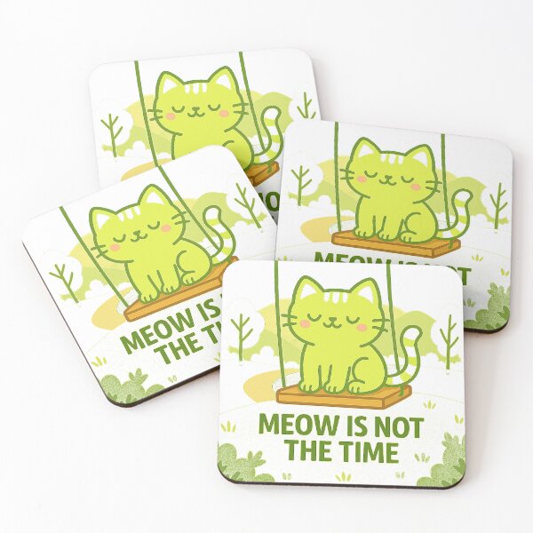Item preview, Meow Is Not the Time – Cute Lime Cat on Swing T-Shirt Design designed and sold by Mr LK.