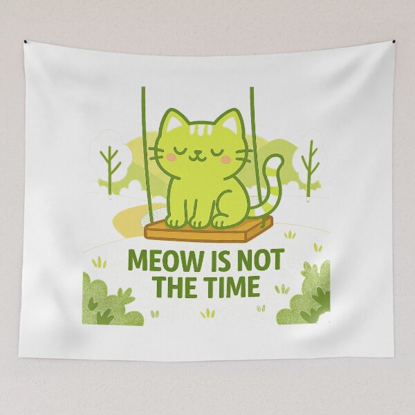 Item preview, Meow Is Not the Time – Cute Lime Cat on Swing T-Shirt Design designed and sold by Mr LK.