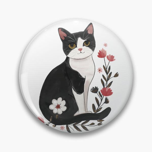 Item preview, Adorable Tuxedo Cat With Flowers, Black And White Cat  designed and sold by xiao xuans.