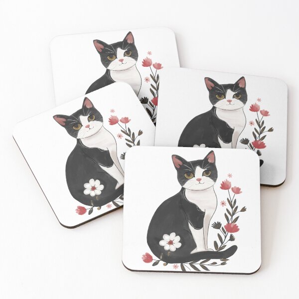Item preview, Adorable Tuxedo Cat With Flowers, Black And White Cat  designed and sold by xiao xuans.