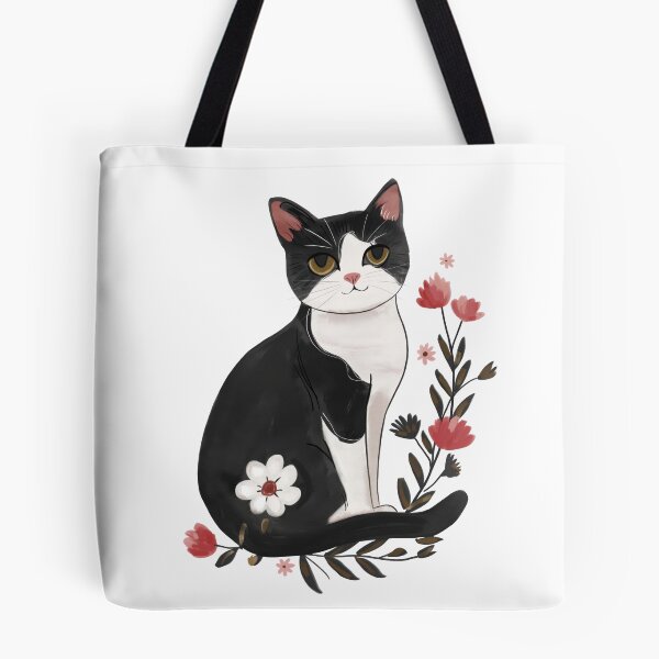 Item preview, Adorable Tuxedo Cat With Flowers, Black And White Cat  designed and sold by xiao xuans.
