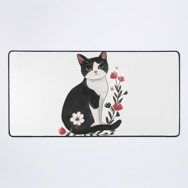 Item preview, Adorable Tuxedo Cat With Flowers, Black And White Cat  designed and sold by xiao xuans.