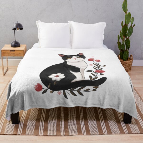 Item preview, Adorable Tuxedo Cat With Flowers, Black And White Cat designed and sold by xiao xuans.