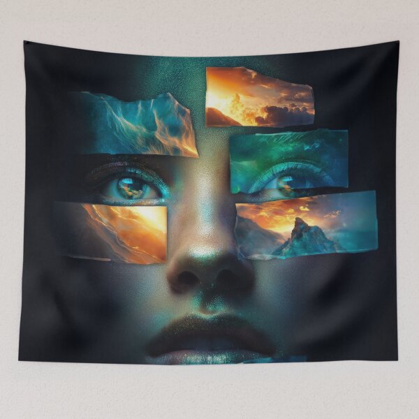 Item preview, Fractured Horizon Face Digital Art Print designed and sold by VisionaryVeils.