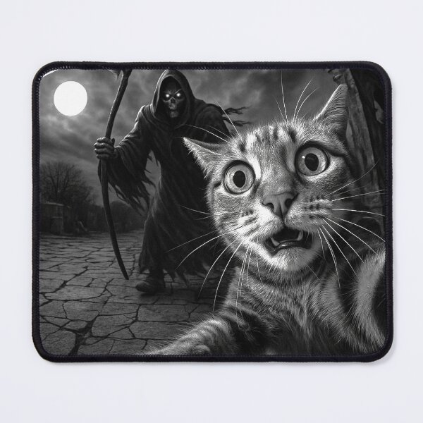 Item preview, Funny Scared Cat Selfie with Grim Reaper – Horror Halloween T-Shirt designed and sold by Threadfellas702.