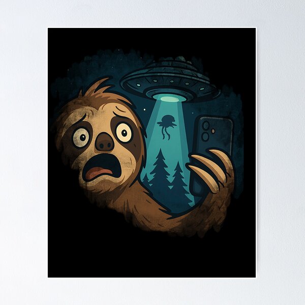 Item preview, SPOOKED SLOTH TAKING SELFIE AND UFO FLOATING IN THE BACKGROUND  designed and sold by Jt41.