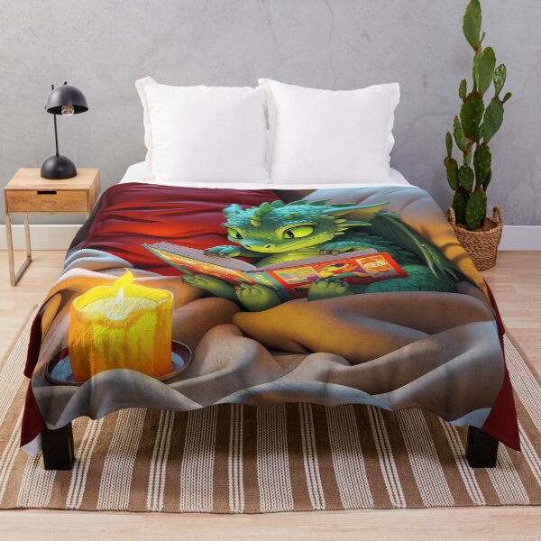 Item preview, Tiny Dragon Reading by Candlelight – Cozy Bedtime Fantasy Art designed and sold by Deezyned.