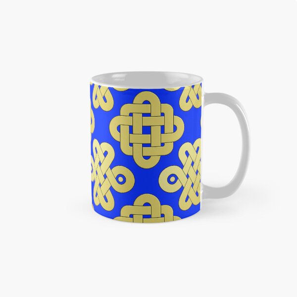 Artikelvorschau, Keltische Knotenmuster Wiederholung Gold auf Blau entworfen und verkauft von ChimaGraphics.