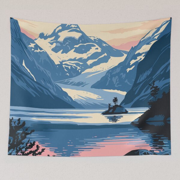 Item preview, Calm Alaska Mountain Glacier Lake Minimalist Art Illustration designed and sold by LVTFCOarts.