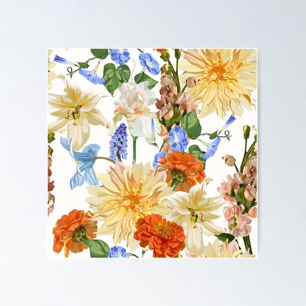 Item preview, Seamless Pattern. Garden beige flowers. Magical lily, dahlia, iris flowers.  designed and sold by MatyKotiv.