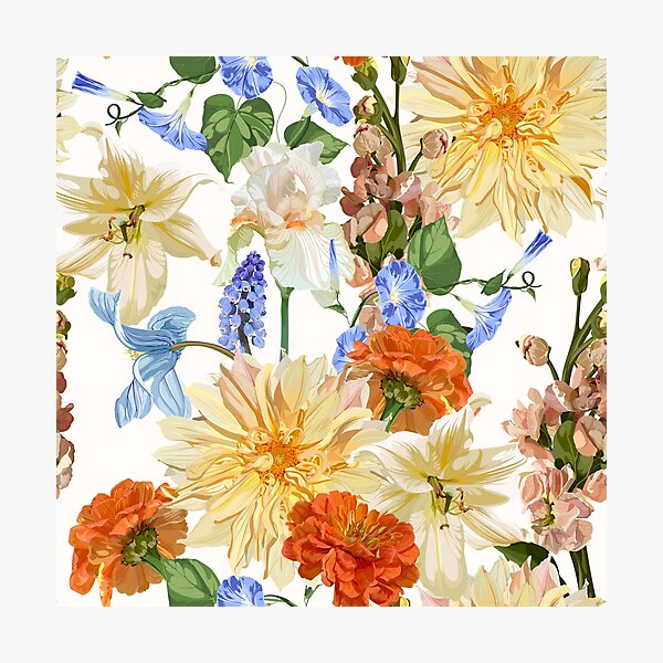 Item preview, Seamless Pattern. Garden beige flowers. Magical lily, dahlia, iris flowers.  designed and sold by MatyKotiv.