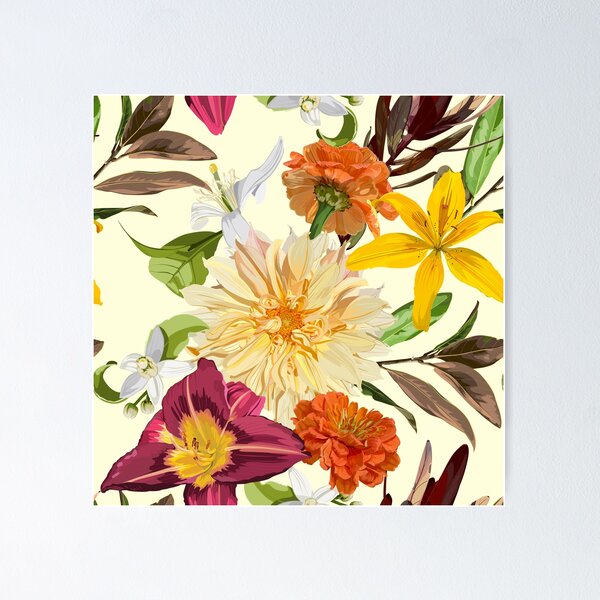 Item preview, Seamless Pattern. Garden beige flowers. Magical lily, dahlia, iris flowers. designed and sold by MatyKotiv.