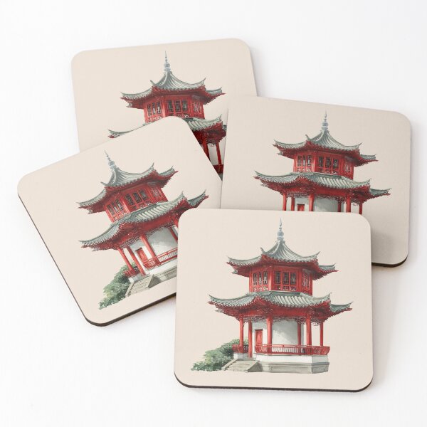 Item preview, Watercolor White and Red Pagoda designed and sold by Violet Peonies.