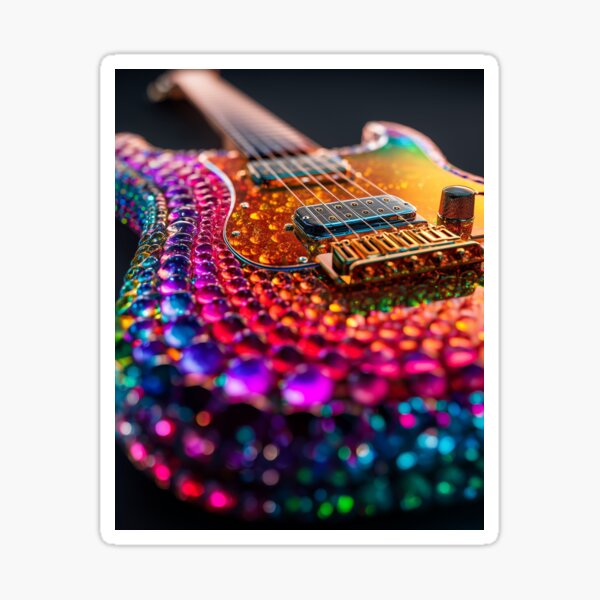 Item preview, Prismatic Strings – Gem-Encrusted Electric Guitar Close-Up designed and sold by VisionaryVeils.