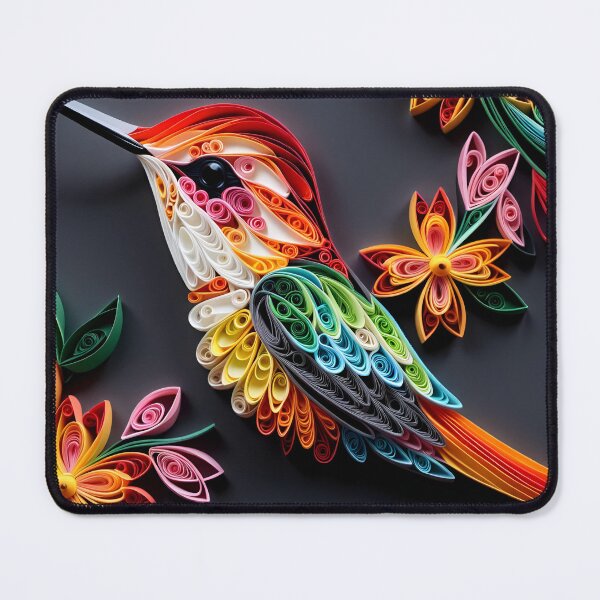 Item preview, close up shot of hummingbird, multi dimensional paper quilling, chibi digital art designed and sold by johnlck.