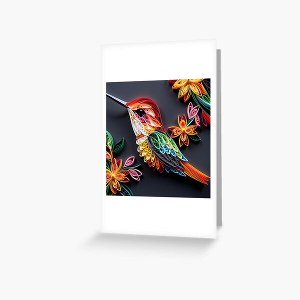 Item preview, close up shot of hummingbird, multi dimensional paper quilling, chibi digital art designed and sold by johnlck.