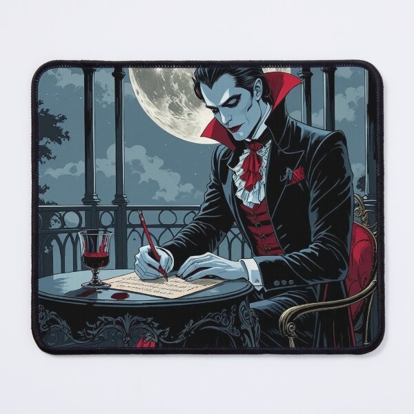 Item preview, Vampire Writing Poetry – Gothic Moonlit Gazebo Art Print designed and sold by Deezyned.