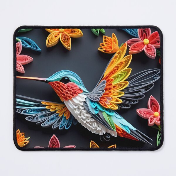 Item preview, close up shot of hummingbird, multi dimensional paper quilling, chibi digital art designed and sold by johnlck.