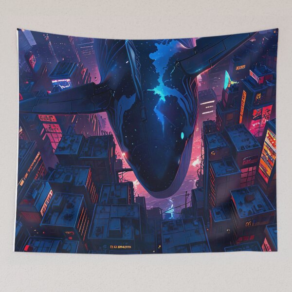Item preview, flying whale in cyberpunk city designed and sold by ururuty.