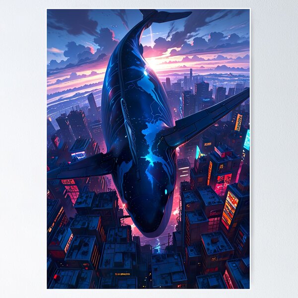 Item preview, flying whale in cyberpunk city designed and sold by ururuty.