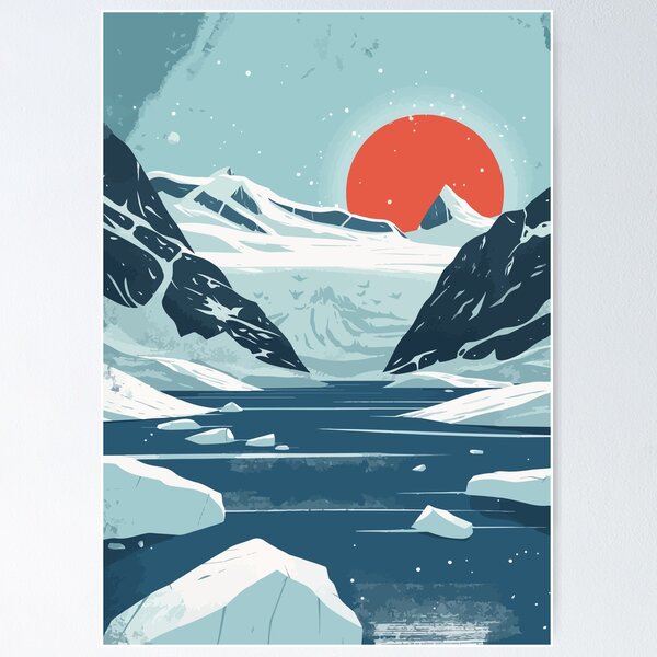 Item preview, Alaska Mountain Glacier Lake Nature Minimalist Art Illustration designed and sold by LVTFCOarts.