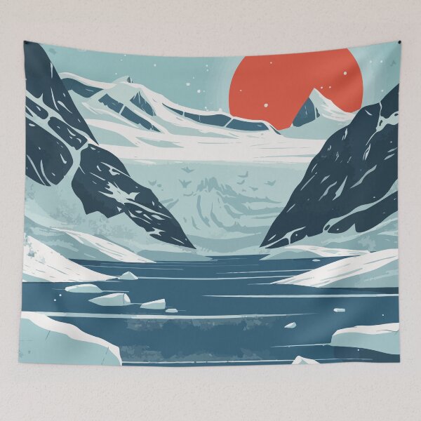 Item preview, Alaska Mountain Glacier Lake Nature Minimalist Art Illustration designed and sold by LVTFCOarts.