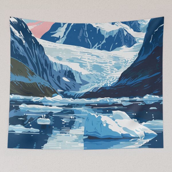 Item preview, Glacier Mountains Lake Alaska Minimalist Art Illustration designed and sold by LVTFCOarts.