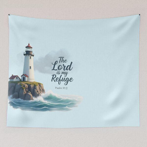 Item preview, The Lord Is My Refuge” Lighthouse Scripture Art – Faith-Inspired Christian Wall Decor for Calm and Strength Design for Christian Encouragement & Affirmation designed and sold by AmenAlways.