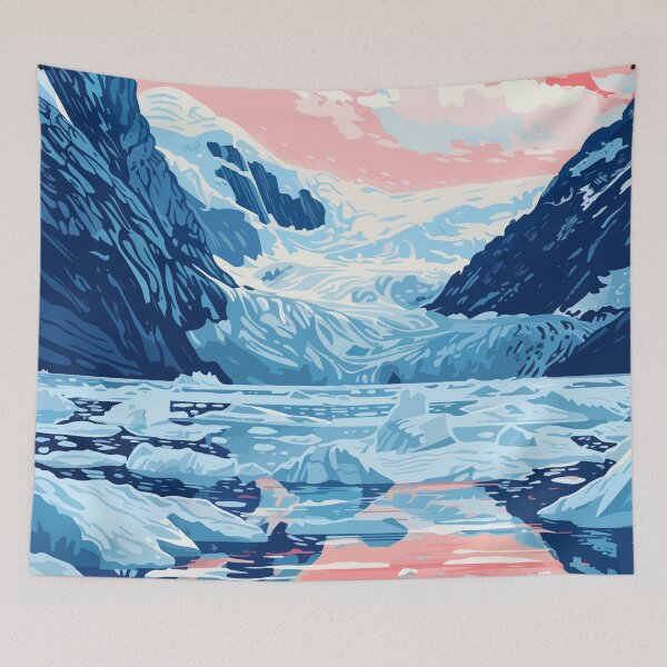 Item preview, Snowy Alaska Mountain Lake Minimalist Art Illustration designed and sold by LVTFCOarts.