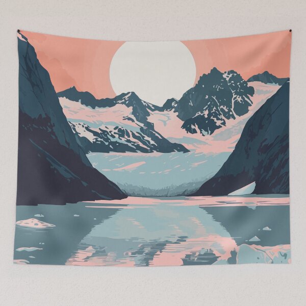Item preview, Mountain Lake Alaska Minimalist Art Illustration designed and sold by LVTFCOarts.