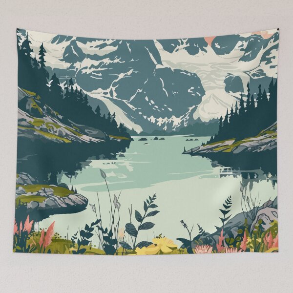 Item preview, Alaska Lake with Mountains Minimalist Art Illustration designed and sold by LVTFCOarts.