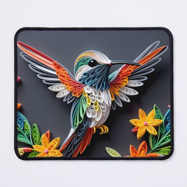 Item preview, Close up shot of hummingbird, multi dimensional paper quilling, chibi digital art designed and sold by johnlck.