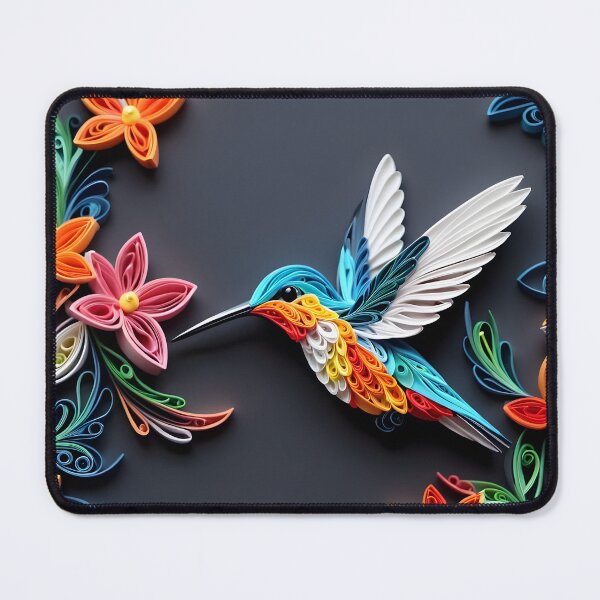 Item preview, Close up shot of hummingbird, multi dimensional paper quilling, chibi digital art designed and sold by johnlck.