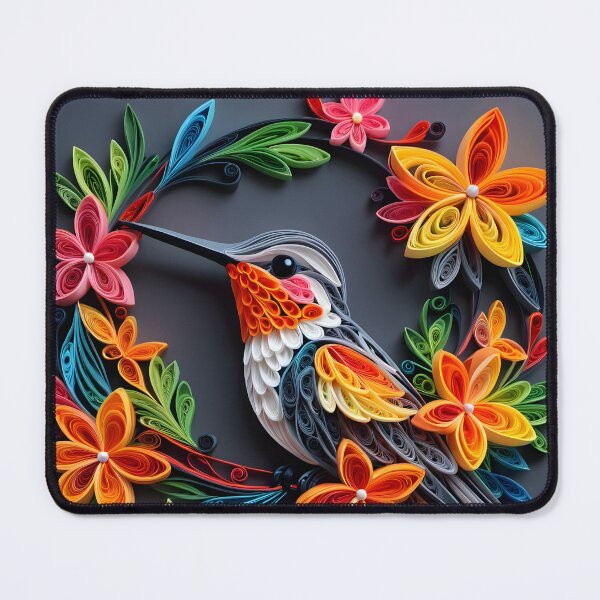 Item preview, Close up shot of hummingbird, multi dimensional paper quilling, chibi digital art designed and sold by johnlck.