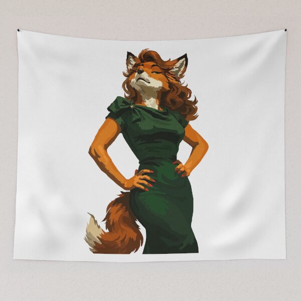 Item preview, Sassy Fox in Elegant Green Dress designed and sold by KlakkDrawsStuff.
