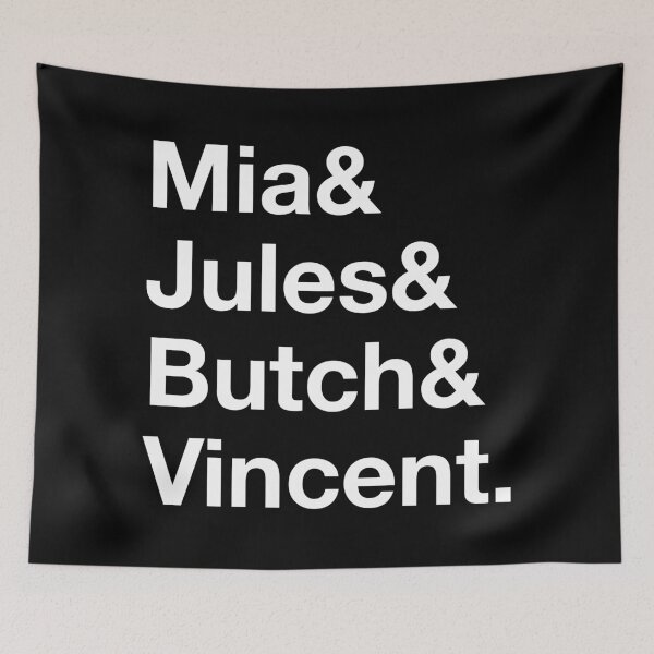 Item preview, Pulp Fiction – Mia, Jules, Butch y Vincent – Lista de personajes minimalistas - Texto blanco designed and sold by NiceHatHarry.