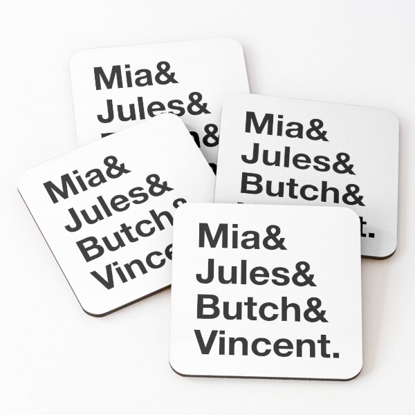 Item preview, Pulp Fiction – Mia & Jules & Butch & Vincent – Minimalist Character List - Black Text designed and sold by NiceHatHarry.