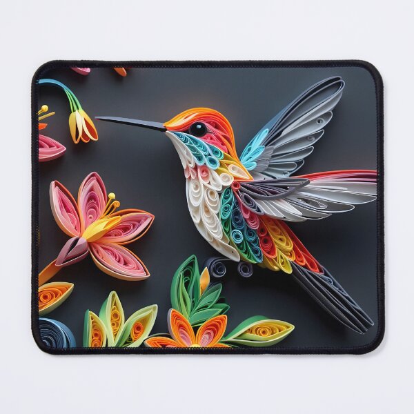 Item preview, Close up shot of hummingbird, multi dimensional paper quilling, chibi digital art designed and sold by johnlck.