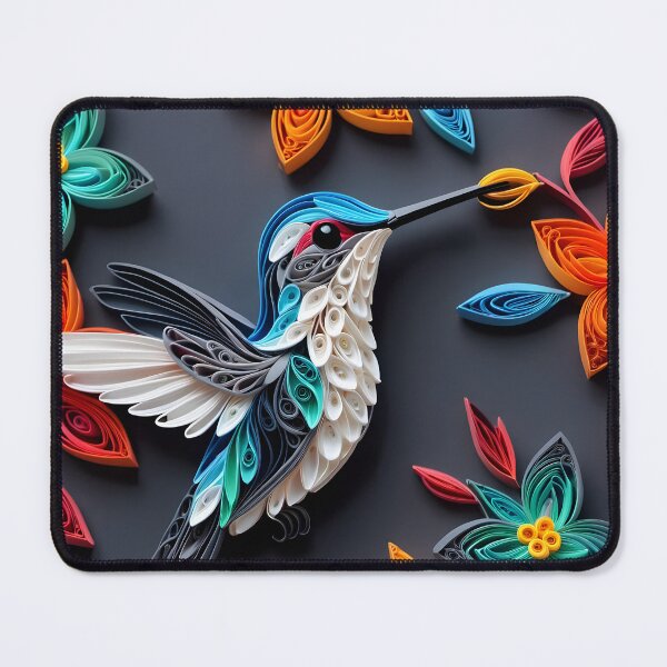 Item preview, Close up shot of hummingbird, multi dimensional paper quilling, chibi digital art designed and sold by johnlck.