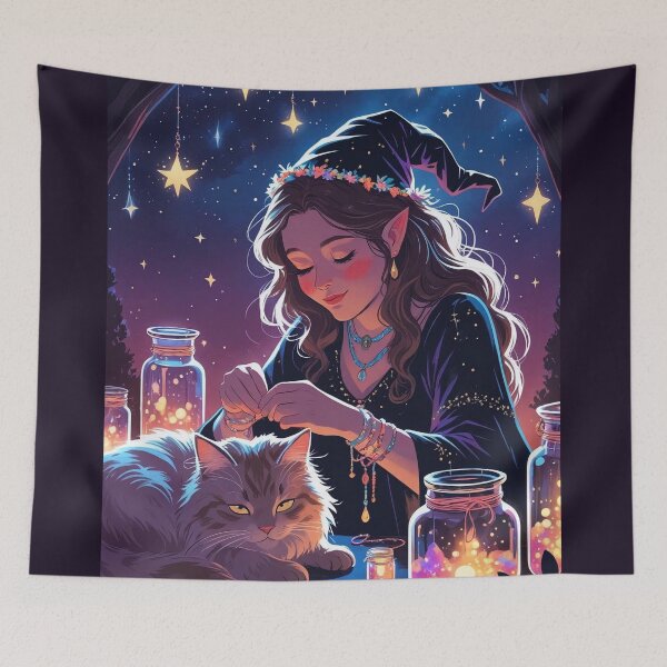 Item preview, Witch Under the Stars – Friendship Bracelet Magic Illustration designed and sold by Deezyned.