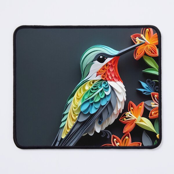 Item preview, Close up shot of hummingbird, multi dimensional paper quilling, chibi digital art designed and sold by johnlck.