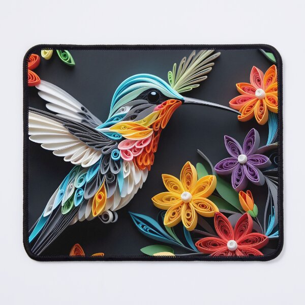 Item preview, Close up shot of hummingbird, multi dimensional paper quilling, chibi digital art designed and sold by johnlck.
