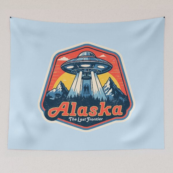 Item preview, Alaska UFO Encounter Vintage Travel Patch Style - The Last Frontier Alien Abduction Design designed and sold by Vintagenaut Co..