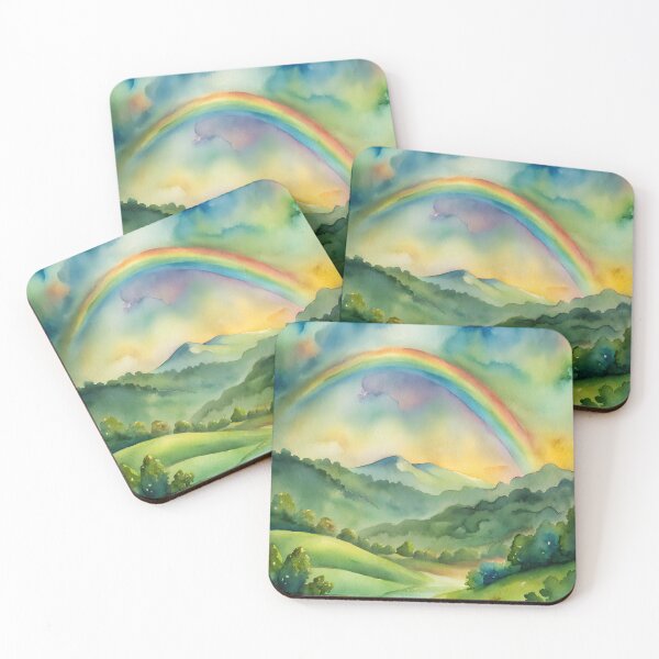 Item preview, Rainbow Over Verdant Hills: Serene Landscape Watercolor designed and sold by Decor Dreams Prints.