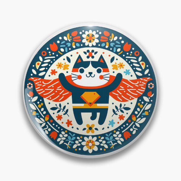 Item preview, Super Cat to the Rescue! - Scandinavian Folk Art by heidiannemorris © designed and sold by FOLK ART FUSION by heidiannemorris.
